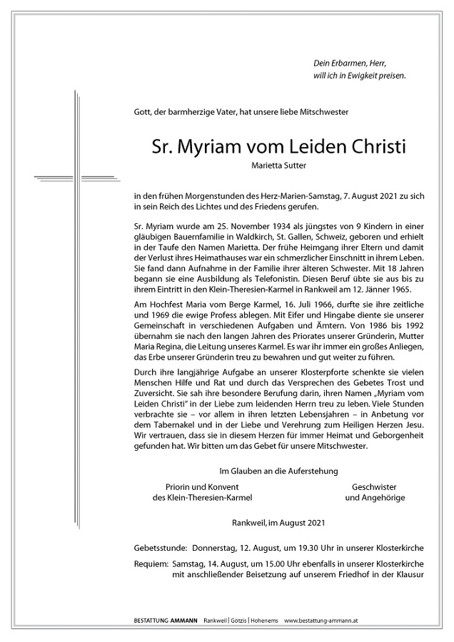 Marietta Sutter Sr. Myriam vom Leiden Christi
