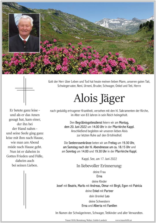 Todesanzeige TrauerHilfe Bestattungs GesmbH