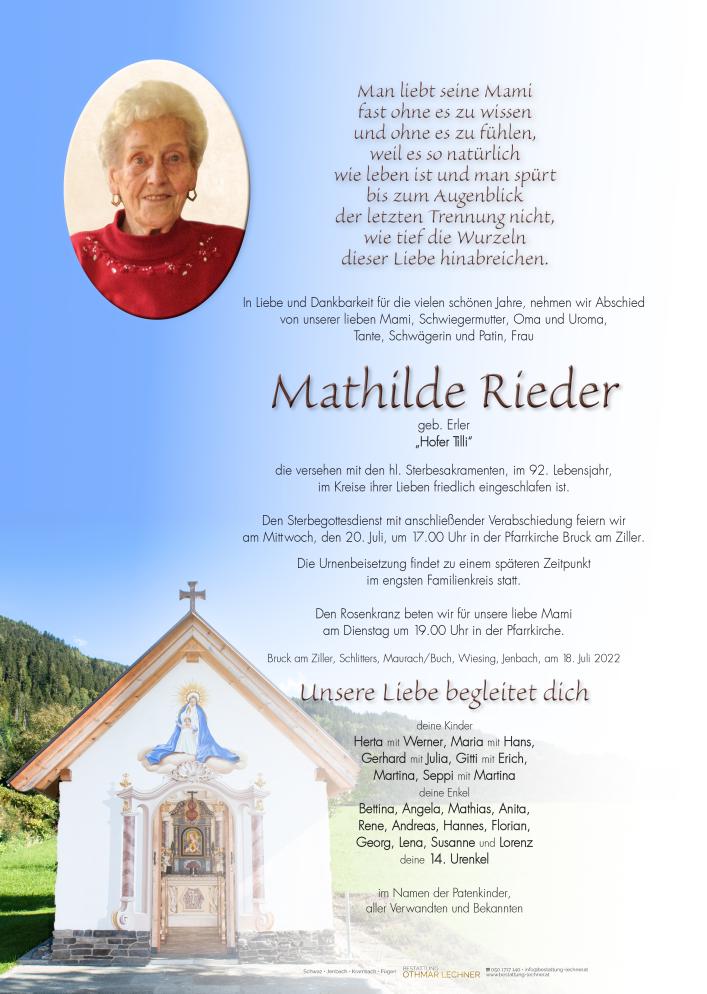 Mathilde Rieder Todesanzeigen - TrauerHilfe Bestattungs GesmbH
